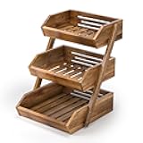 G.a HOMEFAVOR Fruit Basket: 3-Tier Acacia Wood Fruit Bowl for Kitchen, Fruit Stand Storage Holder for Vegetables and Snack Home Kitchen Countertop Organizer (Self-assembly)