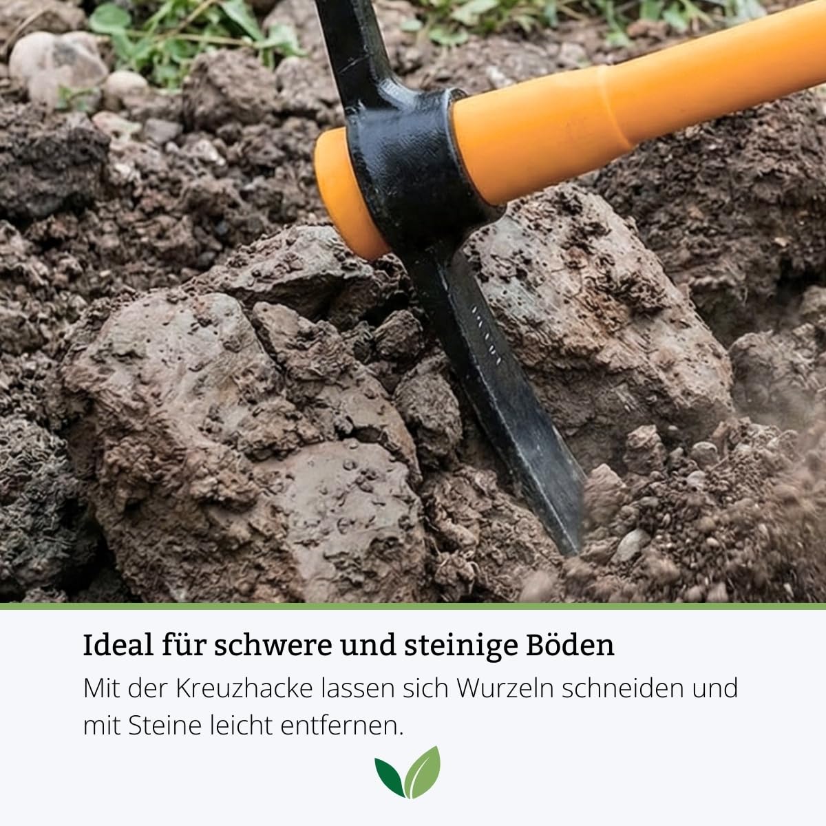 Kreuzhacke 2,5 kg aus gehärtetem & geschmiedetem Stahl | Stabiler Fiberglasstiel 90 cm | Spitzhacke & Flachhacke für Harte, steinige Böden | Wurzeln schneiden, Erde lockern, Gartenhacke