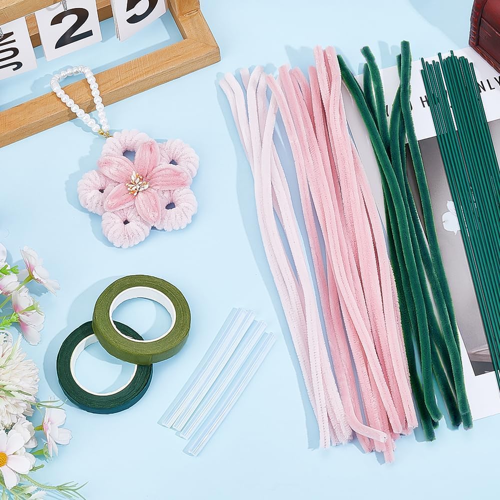 PH PandaHall 434pcs Tulip Flower Colored Pipe Cleaners Bulk, Pink Pipe Cleaners Flower Kit Pastel Chenille Stems 12 inch Long Fuzzy Pipecleaners Bouquet Kit for DIY Tulip Bouquet Making Gifts