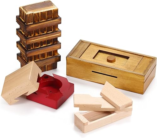 Miniatura 1 de Caja de rompecabezas de 4 piezas, caja de rompecabezas secreta de madera con compartimento oculto, cajones 3D, caja de rompecabezas difícil con