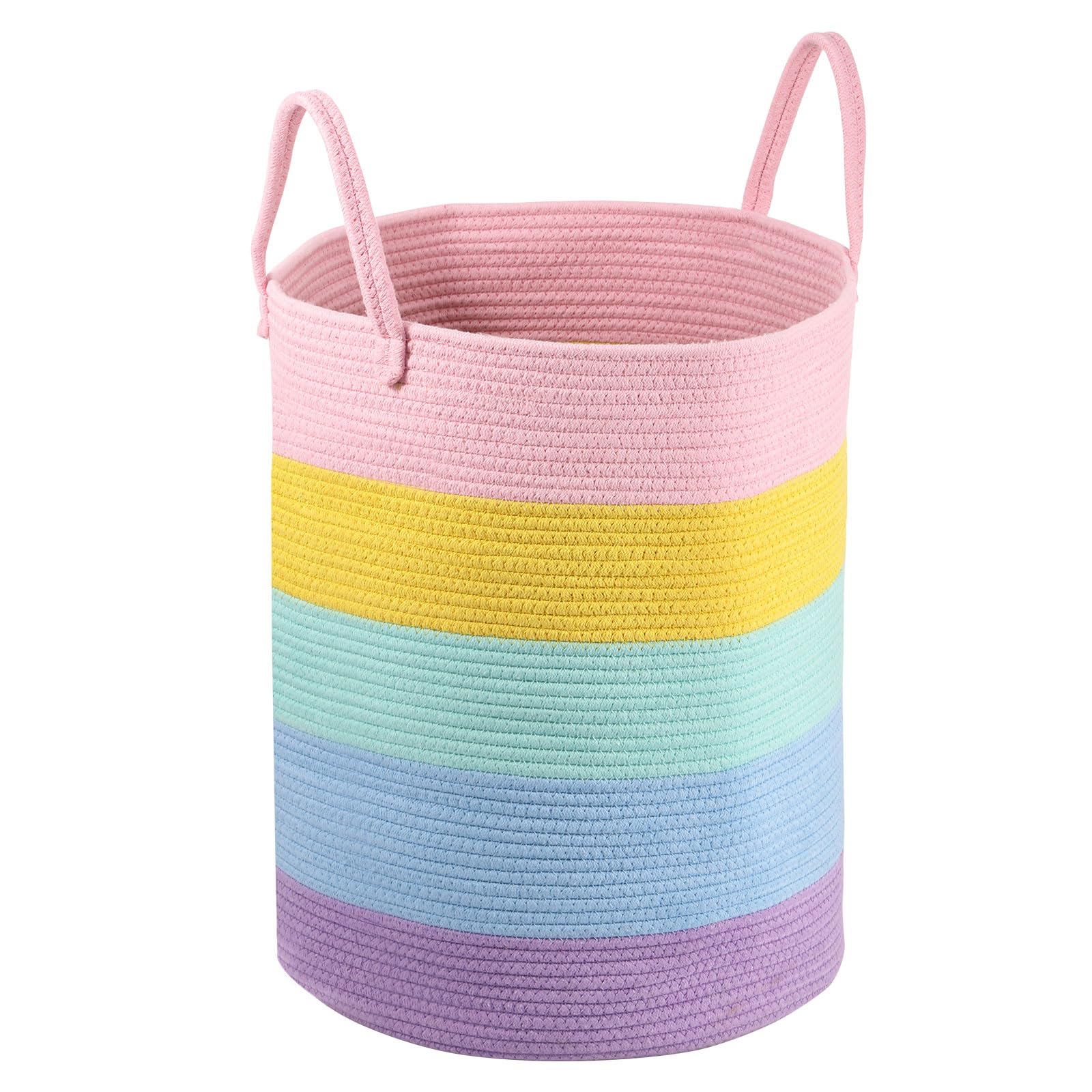 Cotton Rope Laundry Basket Woven Hamper for Girls Kids Baby Large Capacity Clothes Storage for Living Room, Laundry Nursery Pillows Baby Toy chest