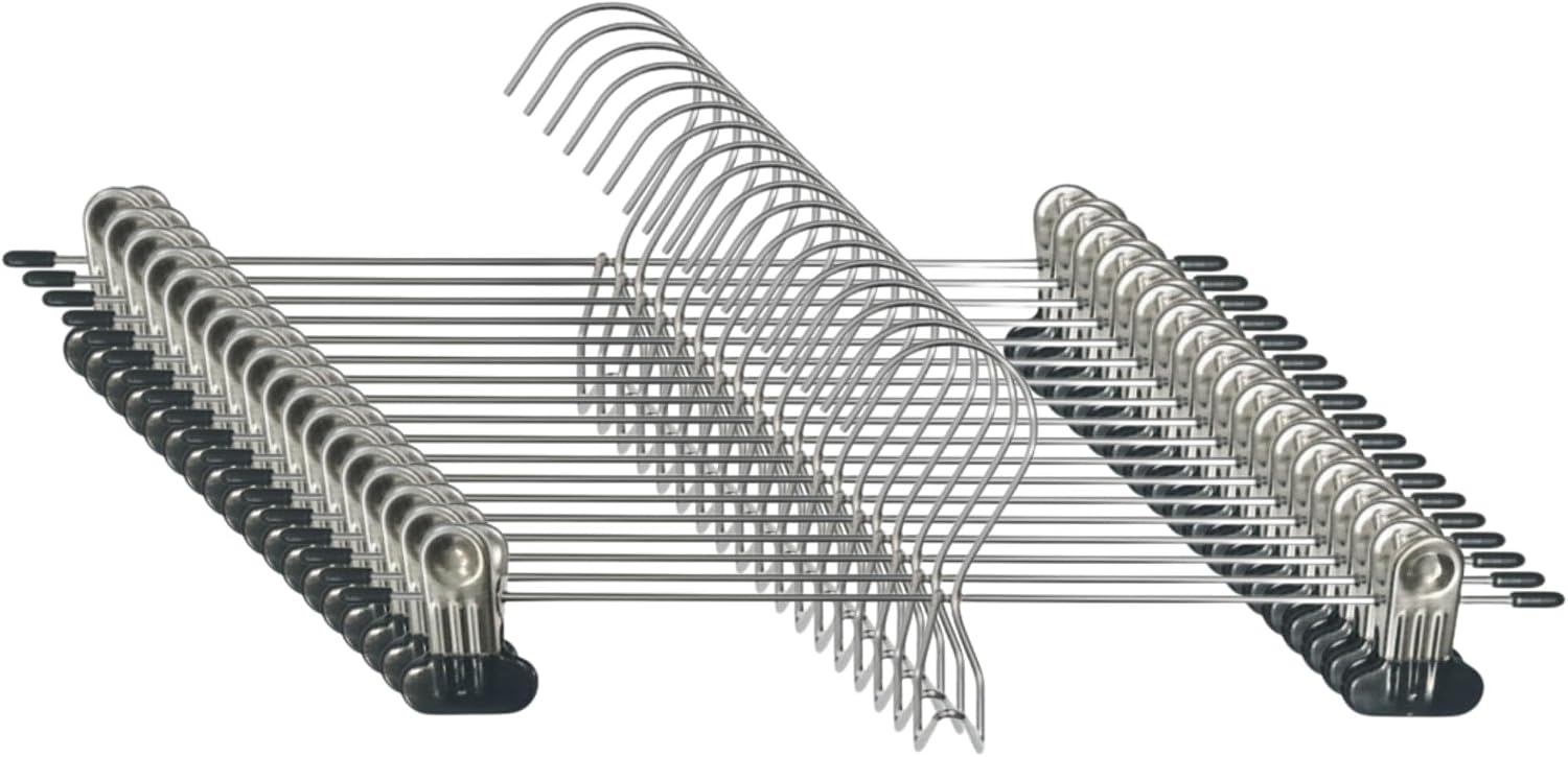Concepts Pack of 18 Metal Add-On Skirt Hangers | Deluxe Clip Hangers for Pants, Uniforms, Shorts & Everyday Closet Organization