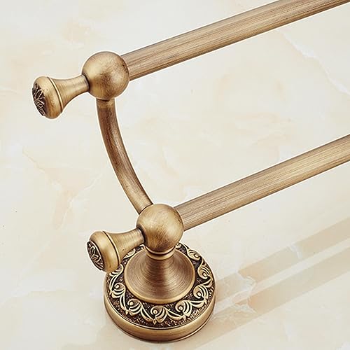 Miniatura 6 de Toallero doble para baño montado en la pared, barra de toalla ajustable de 15.5 a 27.5 pulgadas, patrón de latón antiguo, bronce cepillado