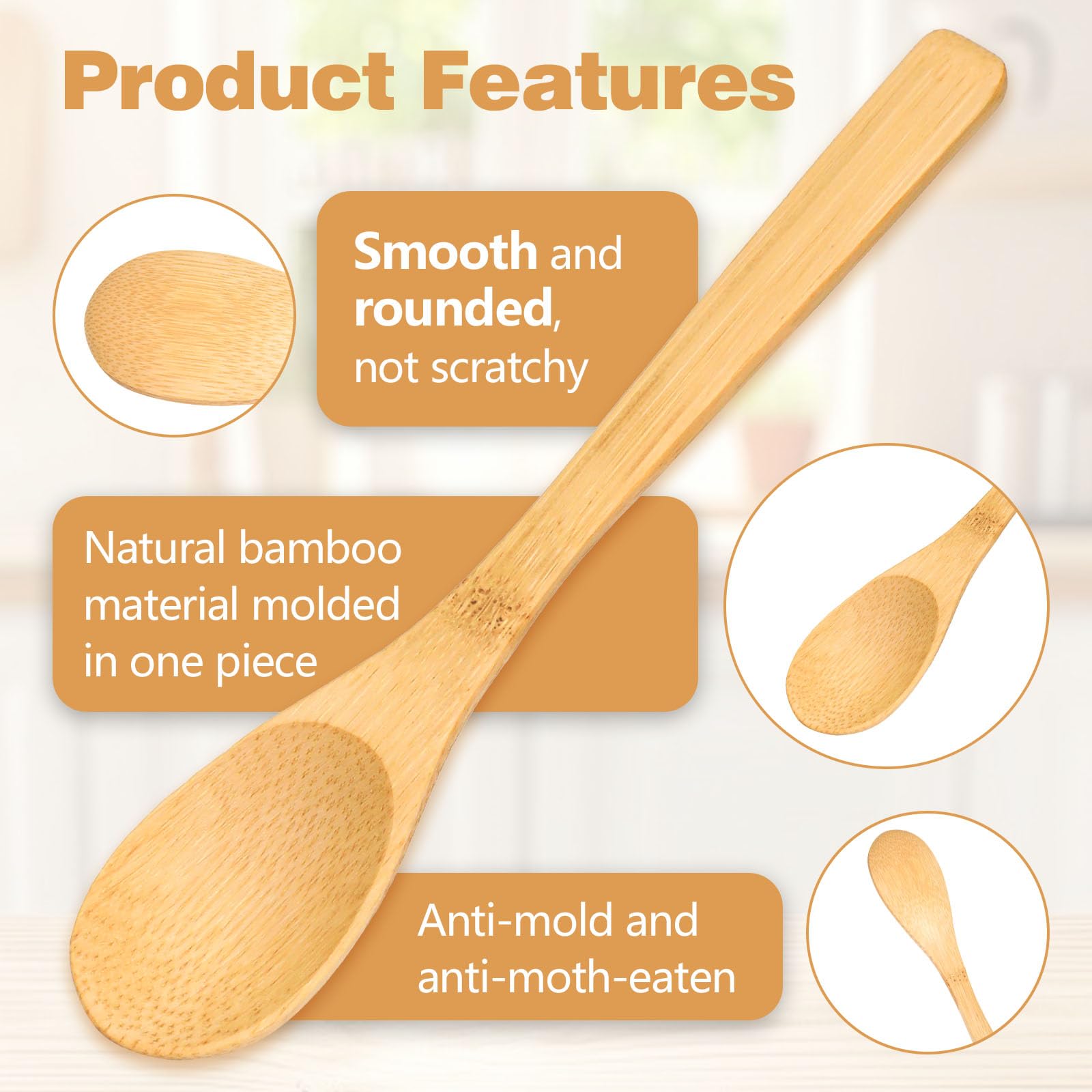 6 Pcs Small Wooden Spoons, 6.4 Inch Uncoated Wooden Spoons for Honey, Little Wooden Serving Table Spoons Set, Natural Bamboo Eating Spoons for Sugar, Salt, Spices, Easy to Clean & Maintain - Image 3