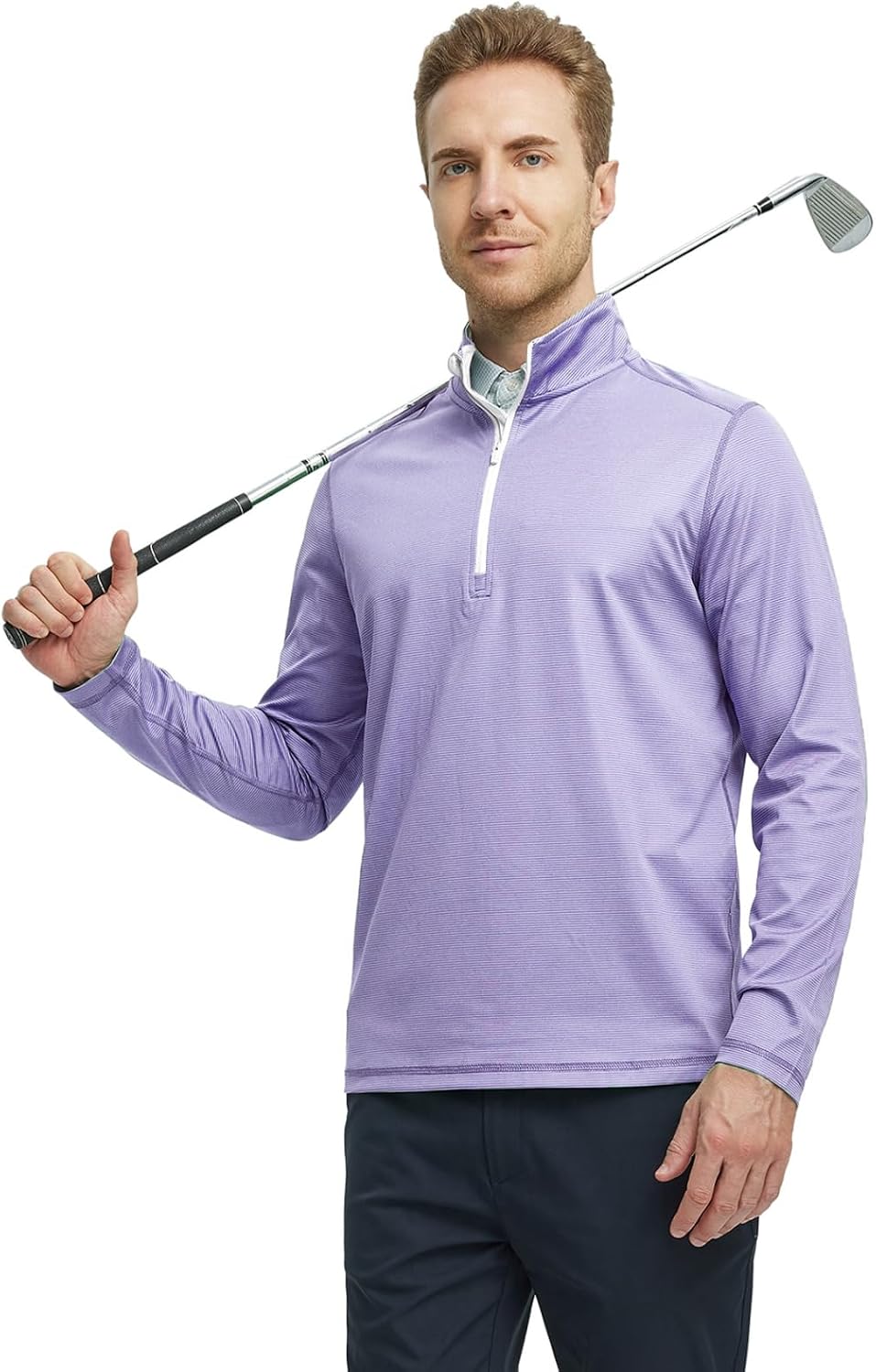 M MAELREG Quarter Zip Pullover Men Performance Dry Fit Stripe Mock Neck Midlayer Golf 1/4 Zip Pullover Mens Sweatshirt image 4