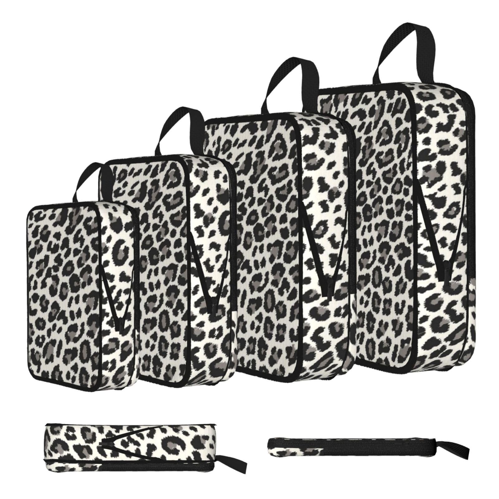 Leopard Print Print 4 Set Compression Packing Cubes For Suitcases,Expandable Storage Bags Organizers