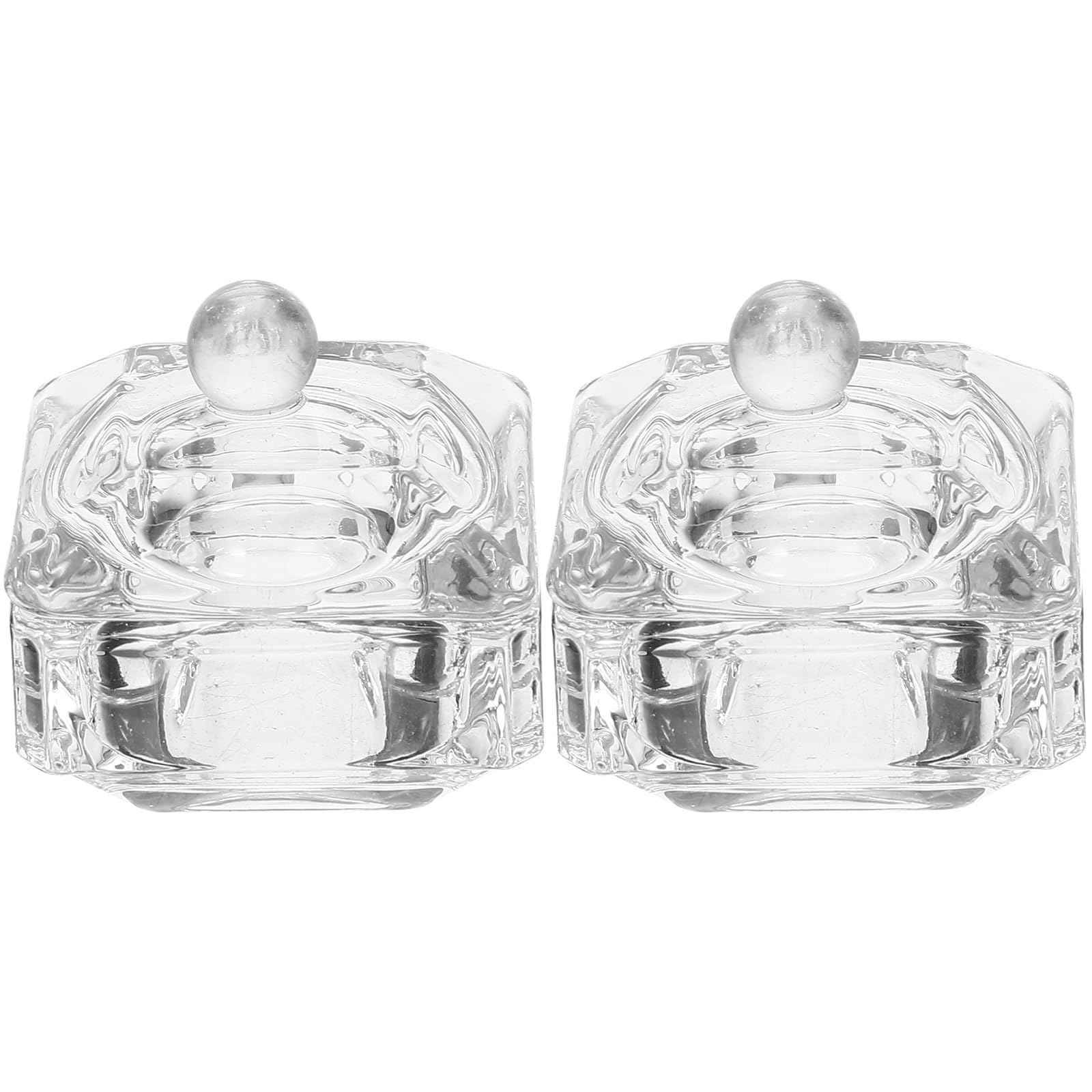 Acrylic Nail Brush Glass Dappen Monomer Dish Crystal Acrylic Nail Cup with Lid Square Acrylic Liquid Powder Dappen Bowl Dish Acrylic Powder Dispenser 2pcs