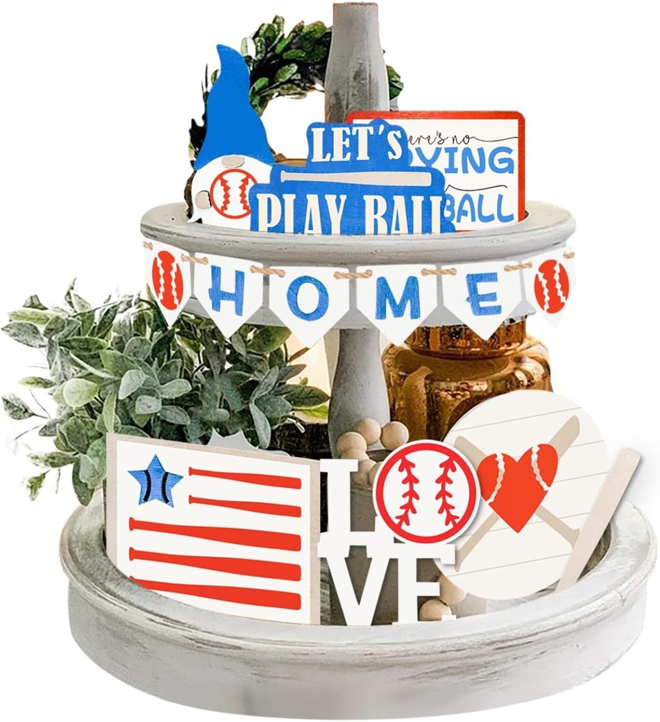 Tiered Tray Decor,Baseball Tiered Tray Set Farmhouse Table