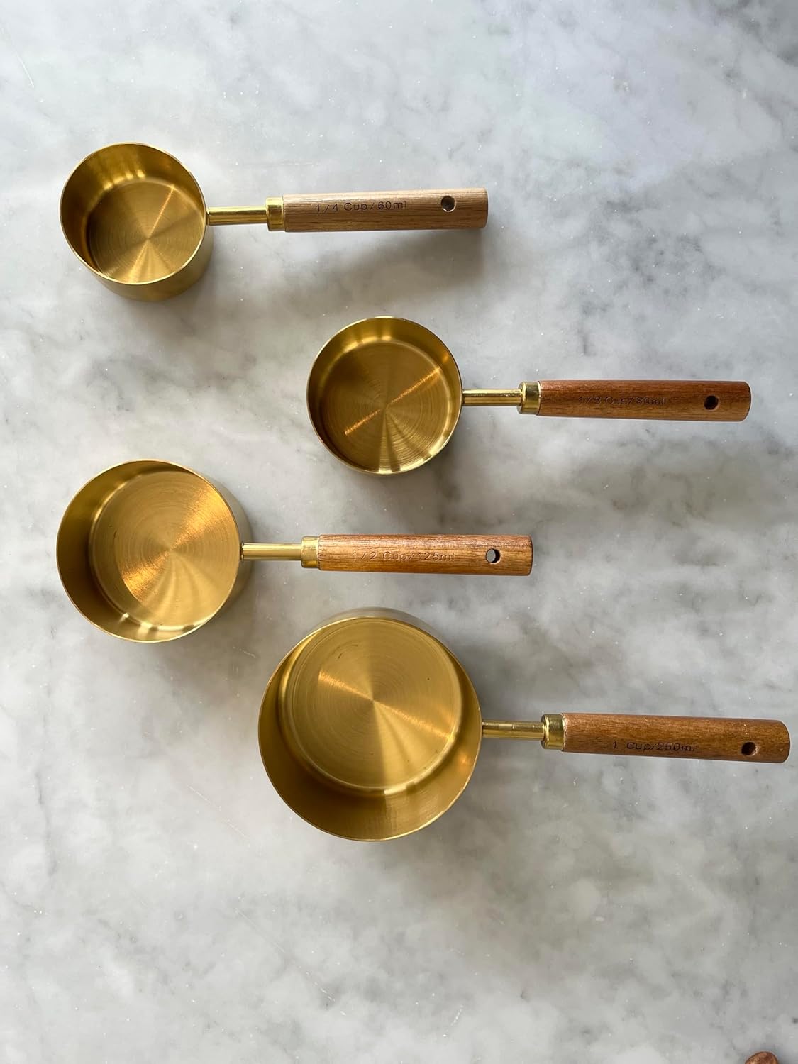 Acacia Wood & Gold Measuring Cups and Spoons Set – 8-Piece Stainless Steel Kitchen Measuring Set for Baking & Cooking