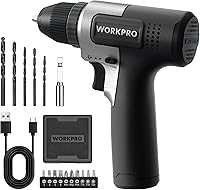 Vista 1 de WORKPRO Juego de taladro inalámbrico de 8 V, taladro eléctrico de 2 Ah con portabrocas sin llave de 3/8 pulgadas, 15 puntas, carga tipo C, LED