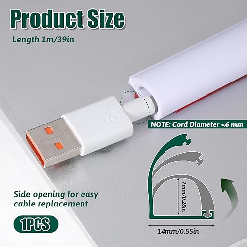 Miniatura 2 de Ocultador de cable de 39 pulgadas para TV de montaje en pared, autoadhesivo, lateral, abierto, de una cuerda, flexible, de silicona, color blanco,