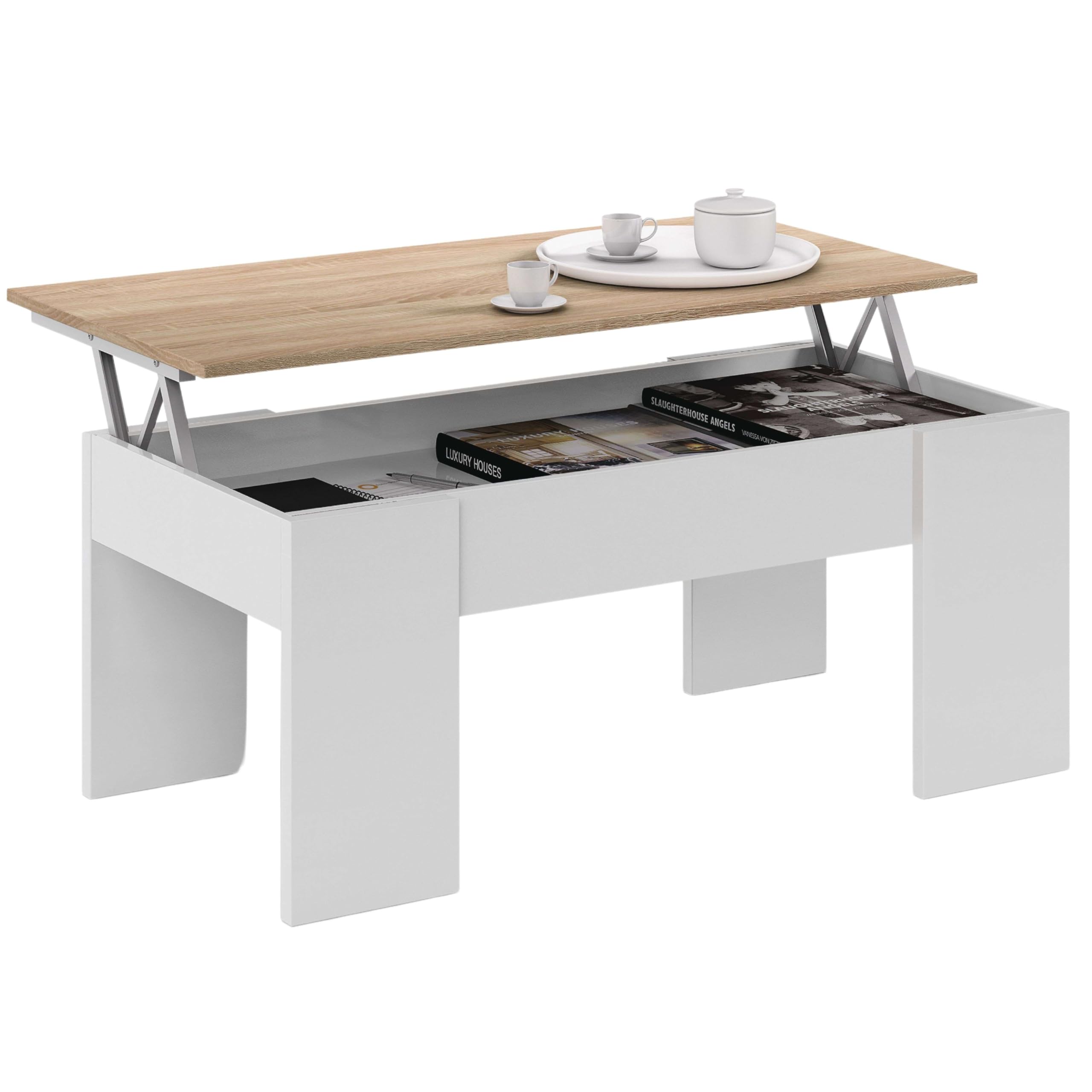Miroytengo Pack de Muebles de Salón Estilo Nórdico en Color Blanco y Roble Claro con Modulo de TV, Mesa de Centro y Mesa de Comedor