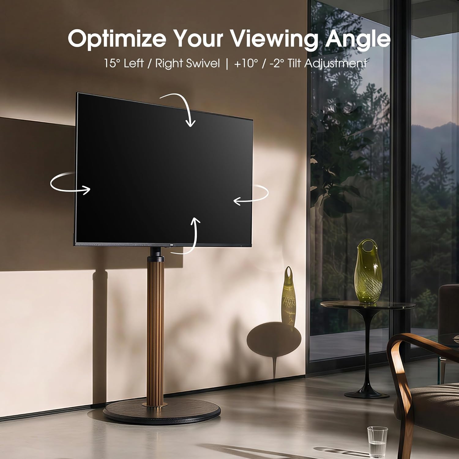 AOKCOS Aluminum Grille Rolling TV Stand for 32-65 inch TVs up to 88lbs, Height Adjustable TV Mount with Hand Crank, Swivel and Tilt Mobile TV Stand with Wood Base
