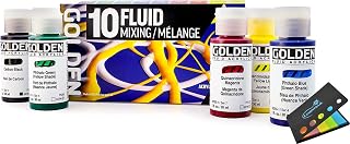 Golden Fluid Acrylic Paint, Fluid Mixing Set, 1 Fl. Oz. Bottles, 10 Piece Set of Acrylic Paints Sticky Notes
