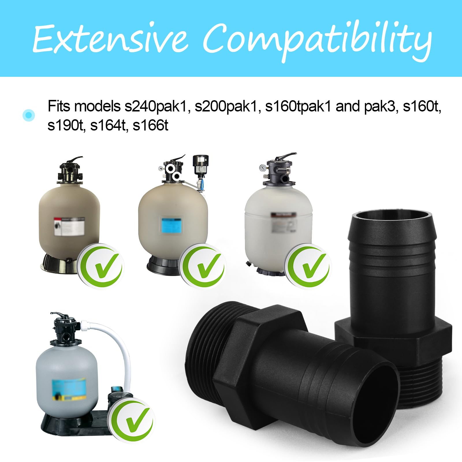 Hayward SPX1091Z2 Schlaucheinsatz-Adapter – 2er Pack, Für Sandfilter S240PAK1, S200PAK1 & Pro Series