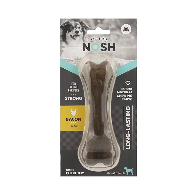 Zeus Nosh Strong Juguete mordedor para Perros, Hueso, Beicon, 15 cm