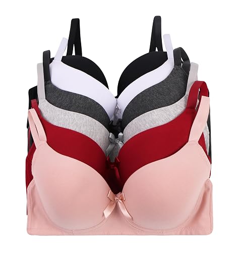 Viola's Secret 6 Pack of Color Print T-Shirt Bras B Cup C Cup and D Cup - (44) 44DD - X6808