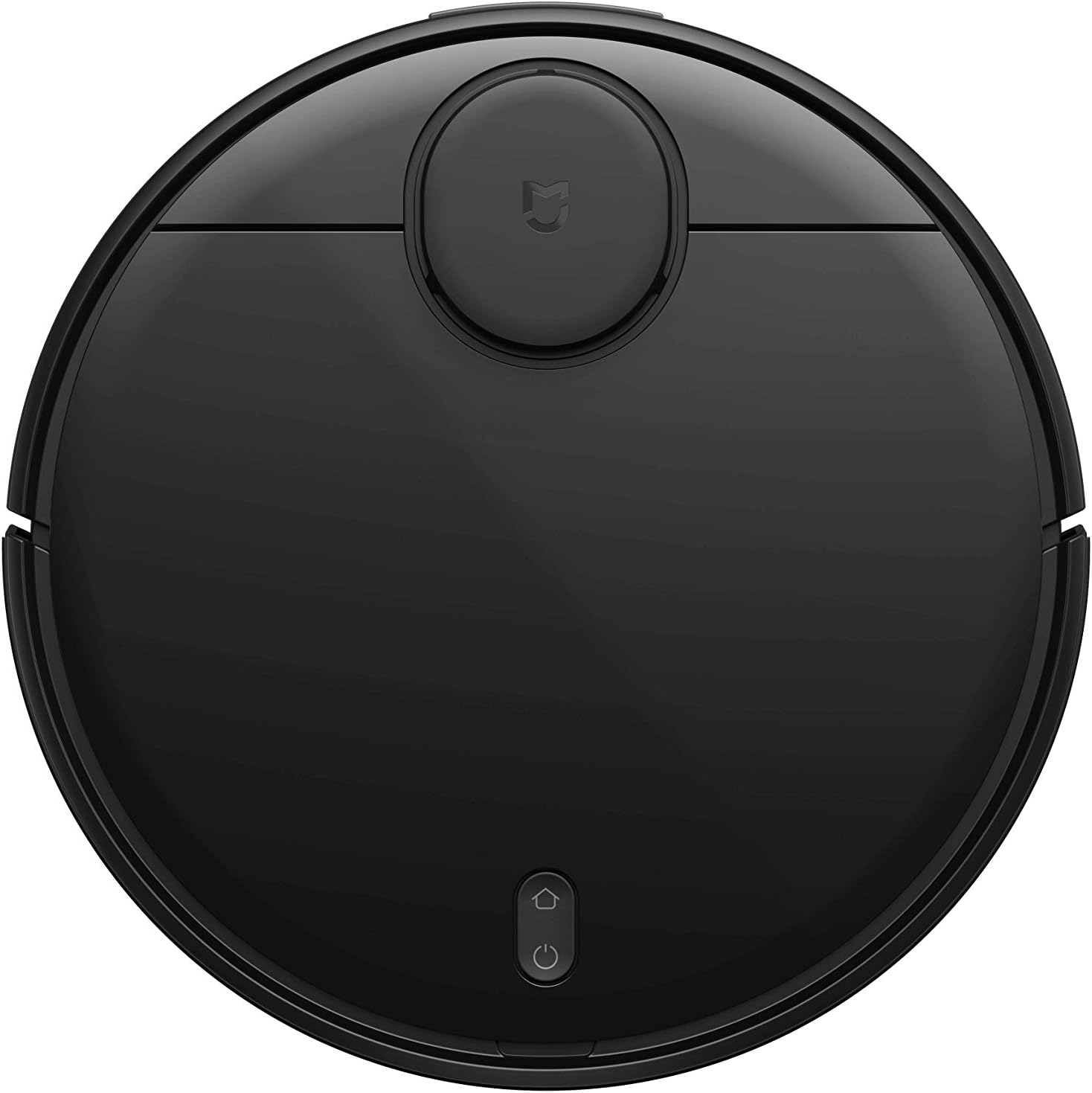 Top-down view of the Xiaomi Mijia Robot Vacuum Cleaner, showing the laser navigation system scanning a room with blue grid lines.