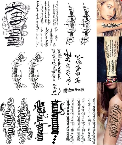 Amazon Co Jp Tuzuru タトゥーシール ステッカー 防水 文字 15 21cm 8枚セット おまけ付き 服 ファッション小物