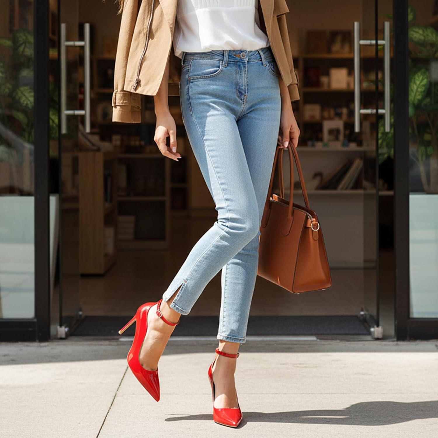 Women's Closed Pointed Toe High Heels Pumps Ankle Strap 4IN Stiletto Heels Classic Office Dress Wedding Shoes - Image 3