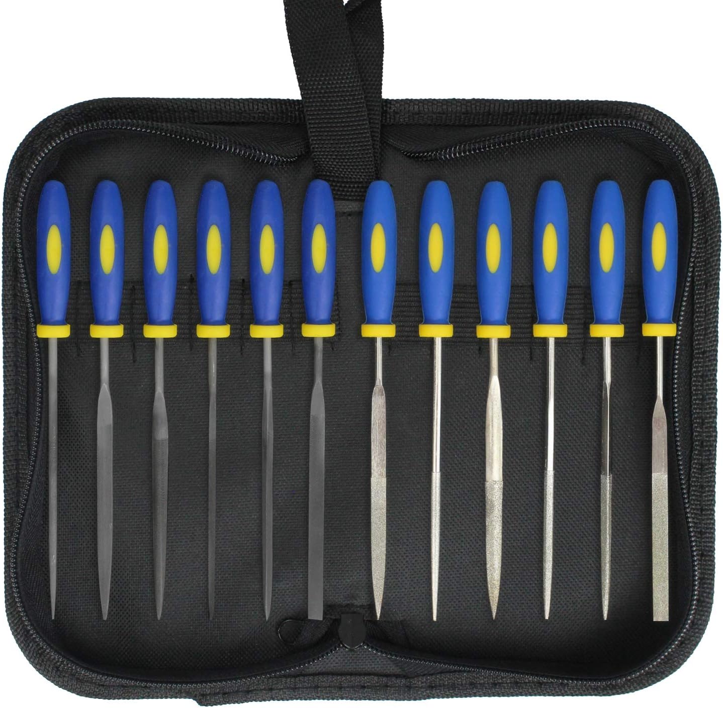 KALIM 2 Sets Carbon Steel File and Diamond File(Total 12pcs), Suitable for Metal, Wood, Jewelry, Model, DIY and Nearly All Uses, Packed in A Carry Bag