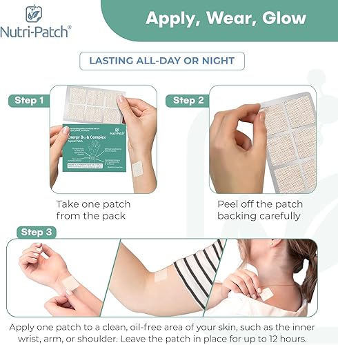 Miniatura 4 de NUTRI-PATCH Energy B12 & Complex Topical Patch, infundido con B1, B2, B3, B5, B6, B12, biotina, colina e inositol, 30 unidades
