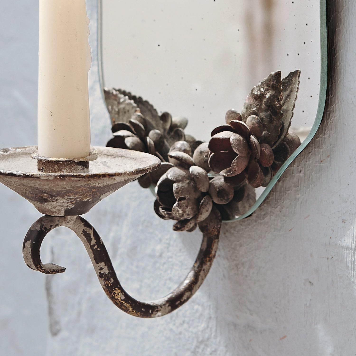 Loberon Porcia Bougeoir Mural - Miroir et Fer au Style Ancien - Crée de Superbes Effets de lumière, Gris Vieilli