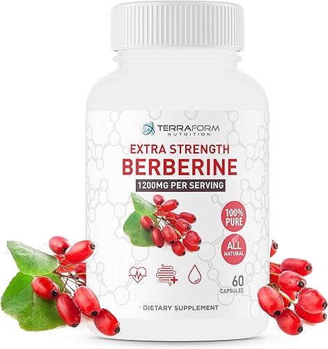Miniatura 1 de Suplemento de berberina – 1200 mg de concentración máxima de Berberina HCl por porción – Berberina pura – 60 cápsulas, 600 mg cada una – 1 mes de