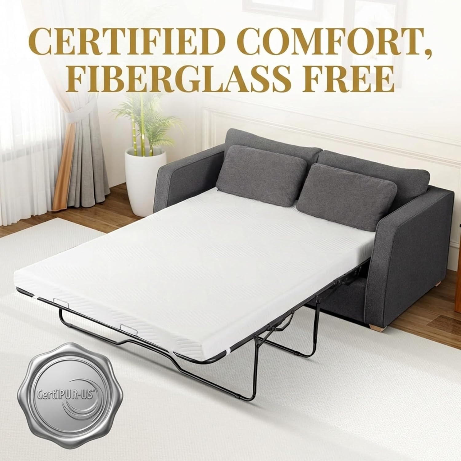 MUUEGM 4Inch Memory Foam Sofa Bed Replacement Mattress Topper for Full Size Sleeper Couch Beds -Washable Cover, Non-Slip Base - Sofa Not Included - 73" L x 52" W x 4" Th