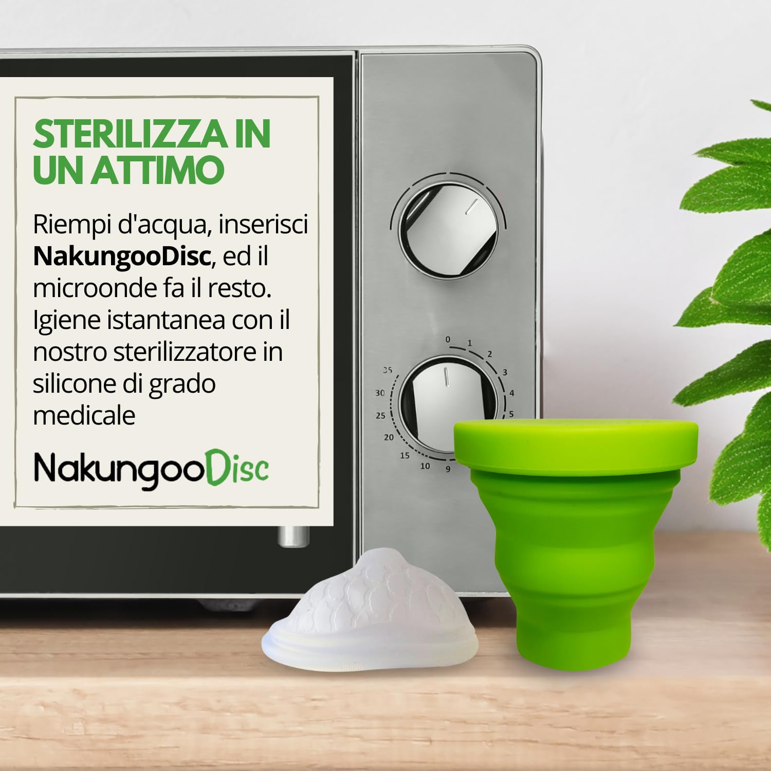 Nakungoo Disc Disco Mestruale Morbido 100% Silicone Medicale Certificato, Riutilizzabile, per Rapporti Sessuali | Kit 2 Misure (S e L) per Flusso Abbondante e Leggero con Sterilizzatore ed Accessori