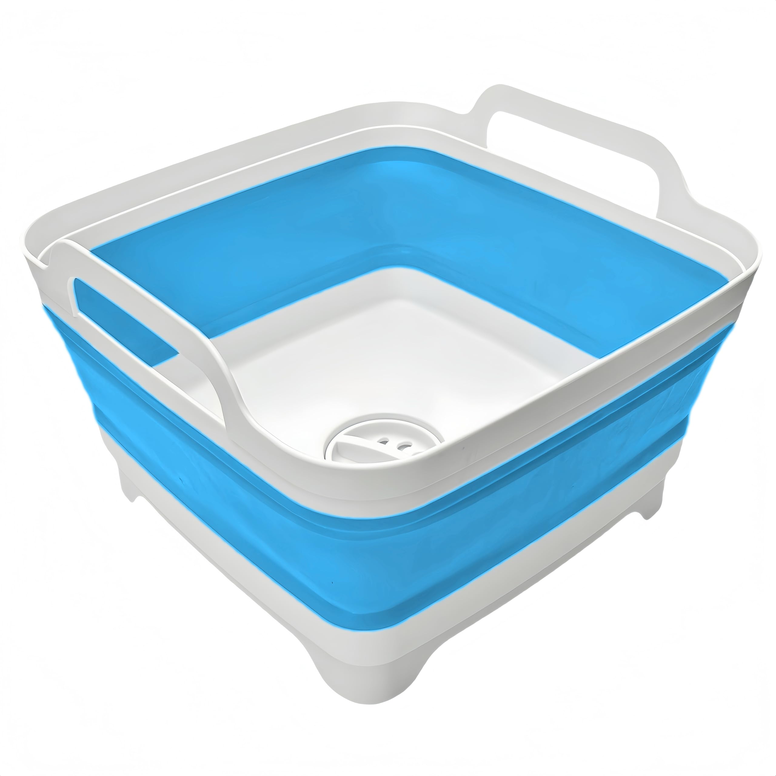 Collapsible Wash Basin 9L, Foldable Dish Tub with Drain Plug, Portable Collapsible Dish Basin, Camping Sink for Washing Dishes, Laundry &amp; Kitchen Use (Blue)