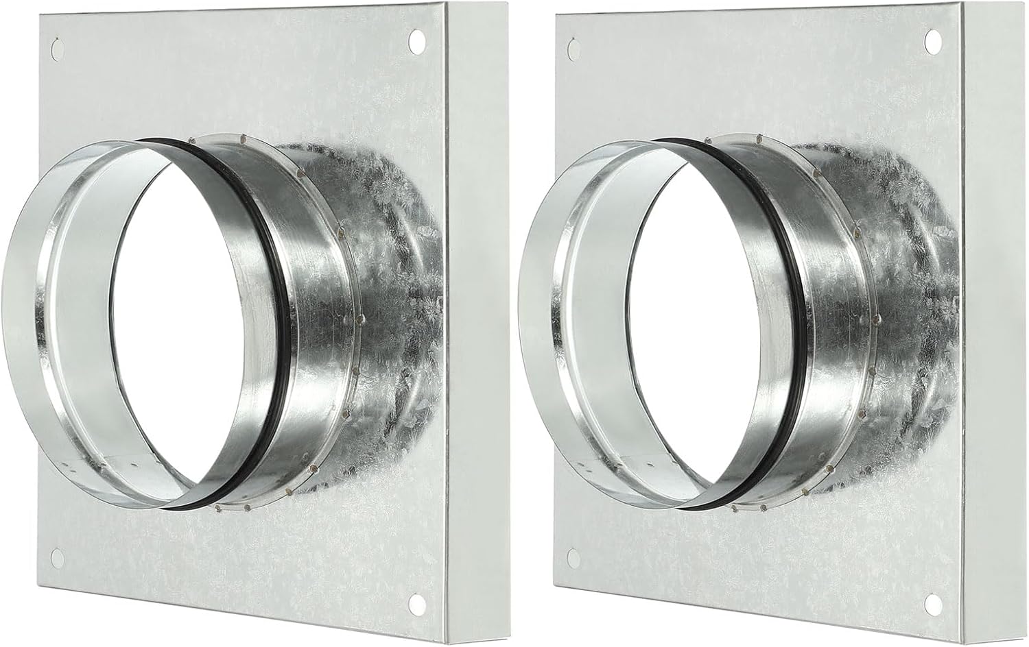 YOKIVE 2 Pcs Duct Connector Flange, Galvanized Steel Air Ducting Mounting Plate with Rubber Gasket, Great for Heating Cooling Ventilation HVAC Exhaust Fan System(6 Inch, Silver Tone)