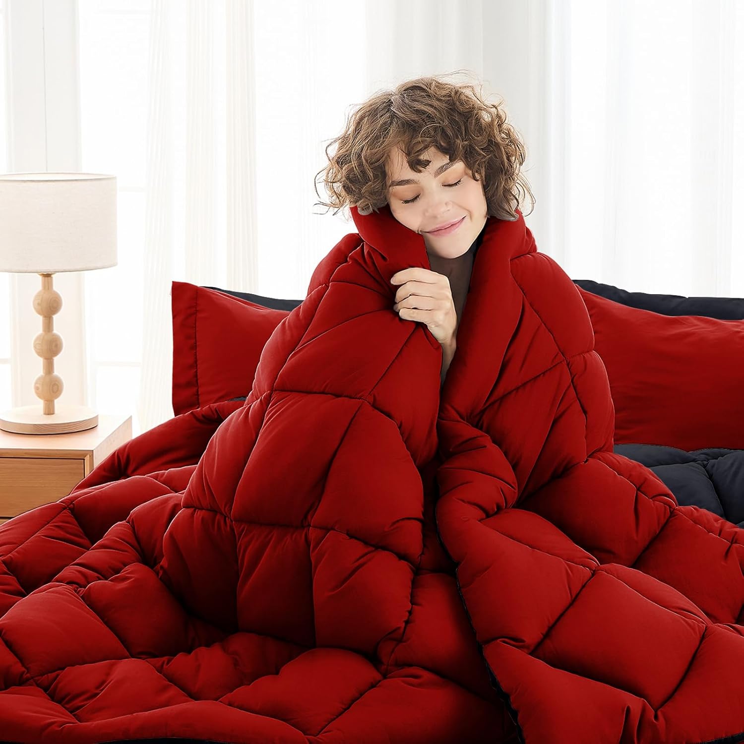 7 Pieces Reversible Queen Comforter Set + 100% Waterproof Queen Size Mattress Protector