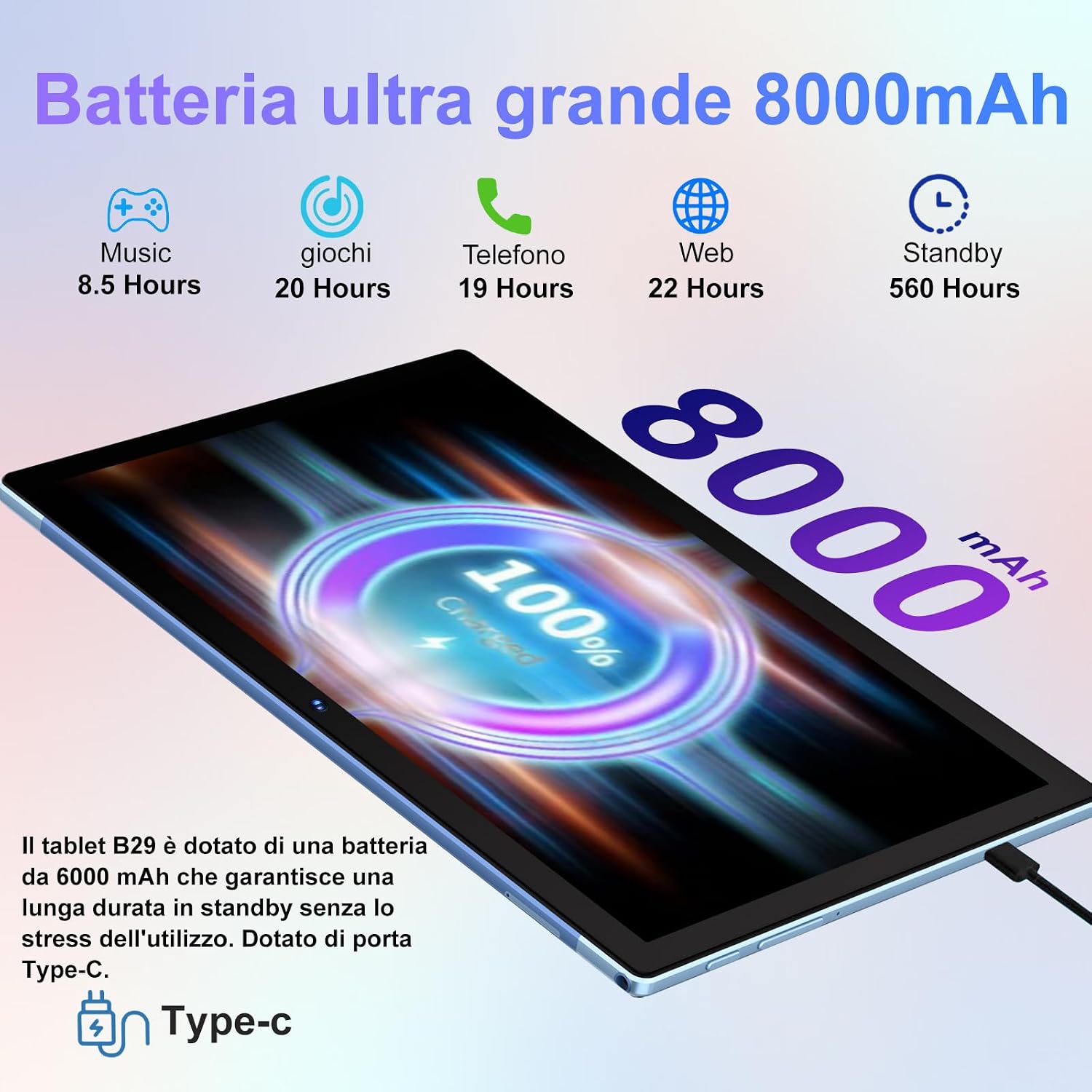 Biegedy B29 Tablet displaying streaming content