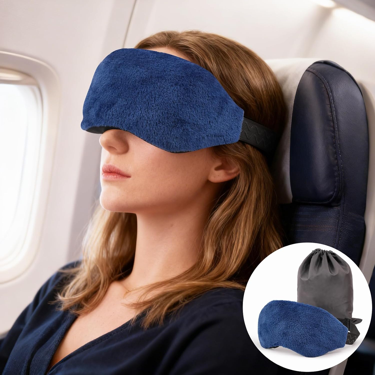 Travel Pillow for Airplanes, Airplane Head Strap Support for Long Flight, Adjustable Airplane Head Strap 3D Eye Mask, 360°Support Sleep Head Hold Travel Essentials for Road Trip, Car Headrest