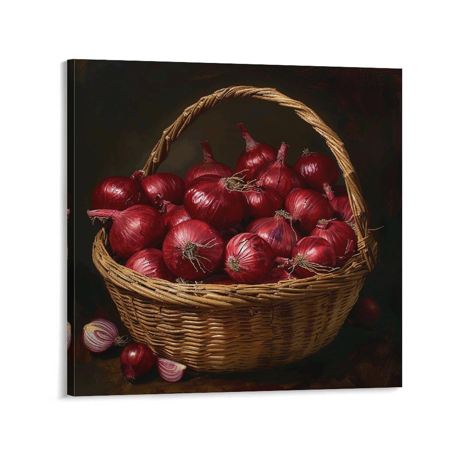 Onions in Basket Canvas Wall Art for Bedroom 24x24inch(60x60cm) Canvas Prints Artwork for Walls Modern Picture Artwork Painting for Living Room Aesthetic Wall Paintings for Bathroom Kitchen Office Dec
