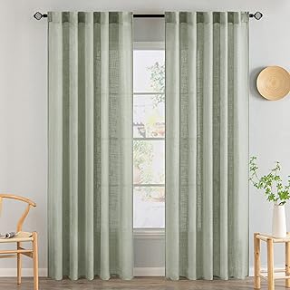 MIULEE Sage Linen Curtains 84 Inch Length 2 Panels for Bedroom Living Room,Green Soft Thick Linen Textured Window Drapes Semi Sheer Light Filtering Back Tab Rod Pocket Burlap Look Decor