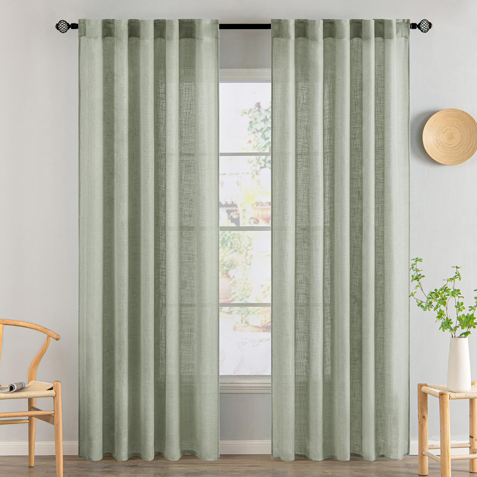 Photo 1 of MIULEE Sage Linen Curtains 84 Inch Length 2 Panels for Bedroom Living Room,Green Soft Thick Linen Textured Window Drapes Semi Sheer Light Filtering Back Tab Rod Pocket Burlap Look Decor