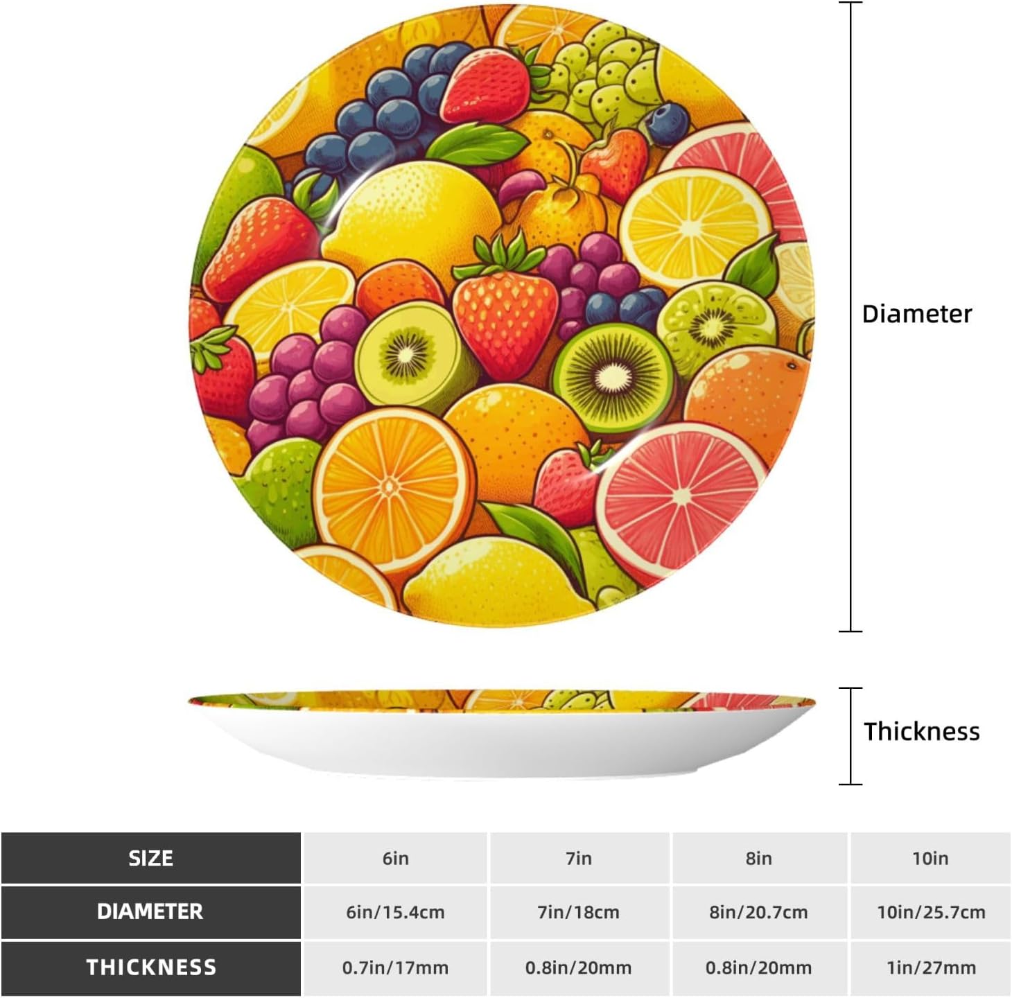 Cherry-Grapes-Fruit 10 Inch Decorative Plate With Stand, Elegant Display Wall Plate For Home Decor