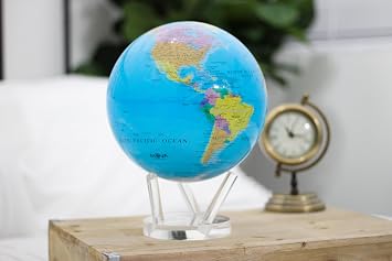 MOVA Globe Bundle Blue Political Map 8.5 + Earth at Night 4.5 | Rotating Solar-Powered Desktop Globes | No Batteries or Wires | Educational & Decorative Gift Set