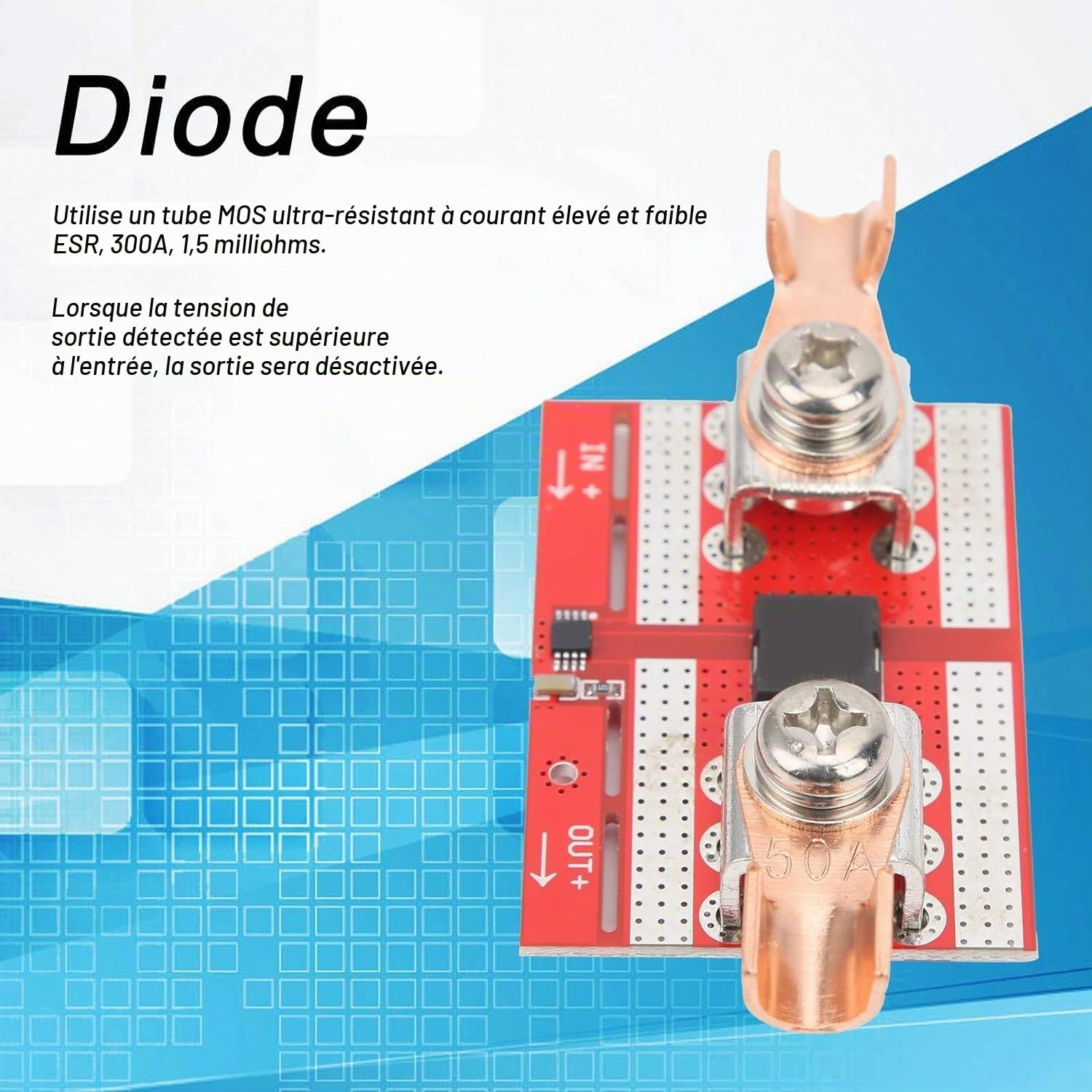 Diode Solaire Idéale, 50A Diode Idéale, Diode Anti Retour Classique avec la Fonction de Protections Contre l'Inversion de Polarité, pour Protections de Charges Avant l'irrigation