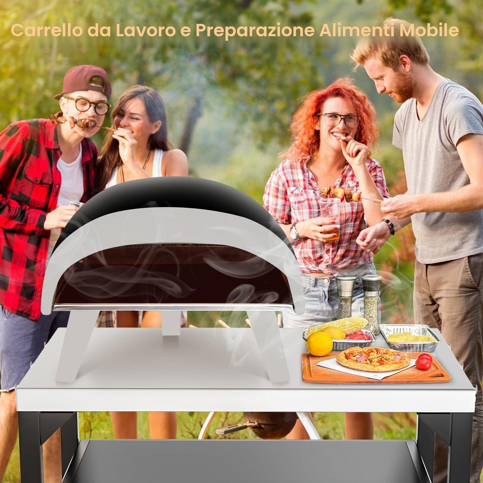 GFTIME Carrello con tavolo per forno a pizza per Ninja Woodfire, Blackstone Griddle, Weber Q, grande carrello multiuso per isola da cucina, supporto per griglia da esterno, carrello con tavolo per