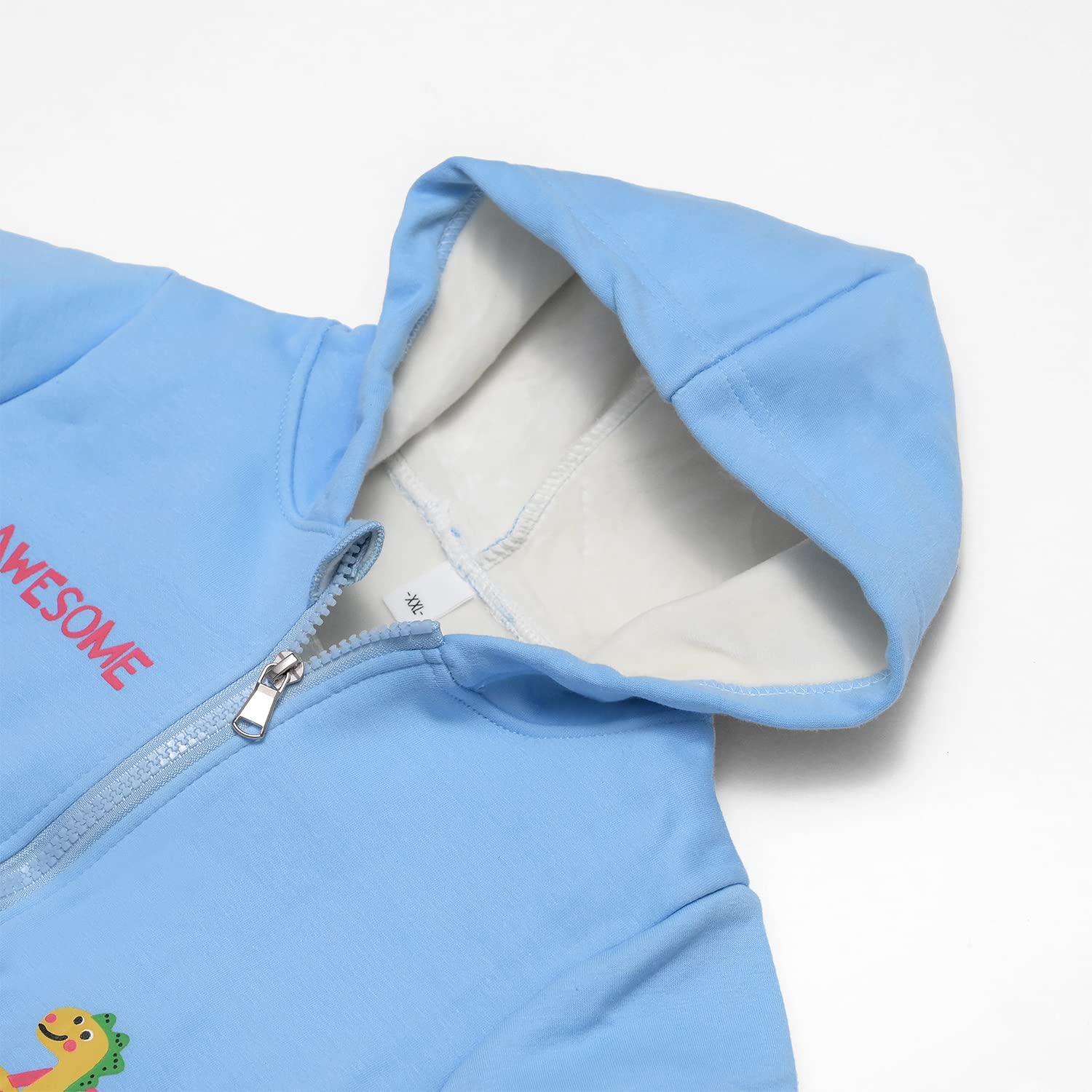Bold N Elegant Kids Winter Warm Fleece Awesome Dinosaur Print Front Open Regular Fit Zipper Hoodie Sweatshirt for Infant Toddler Baby Boys & Girls (2-3 Years, Blue) - Image 6 thumbnail