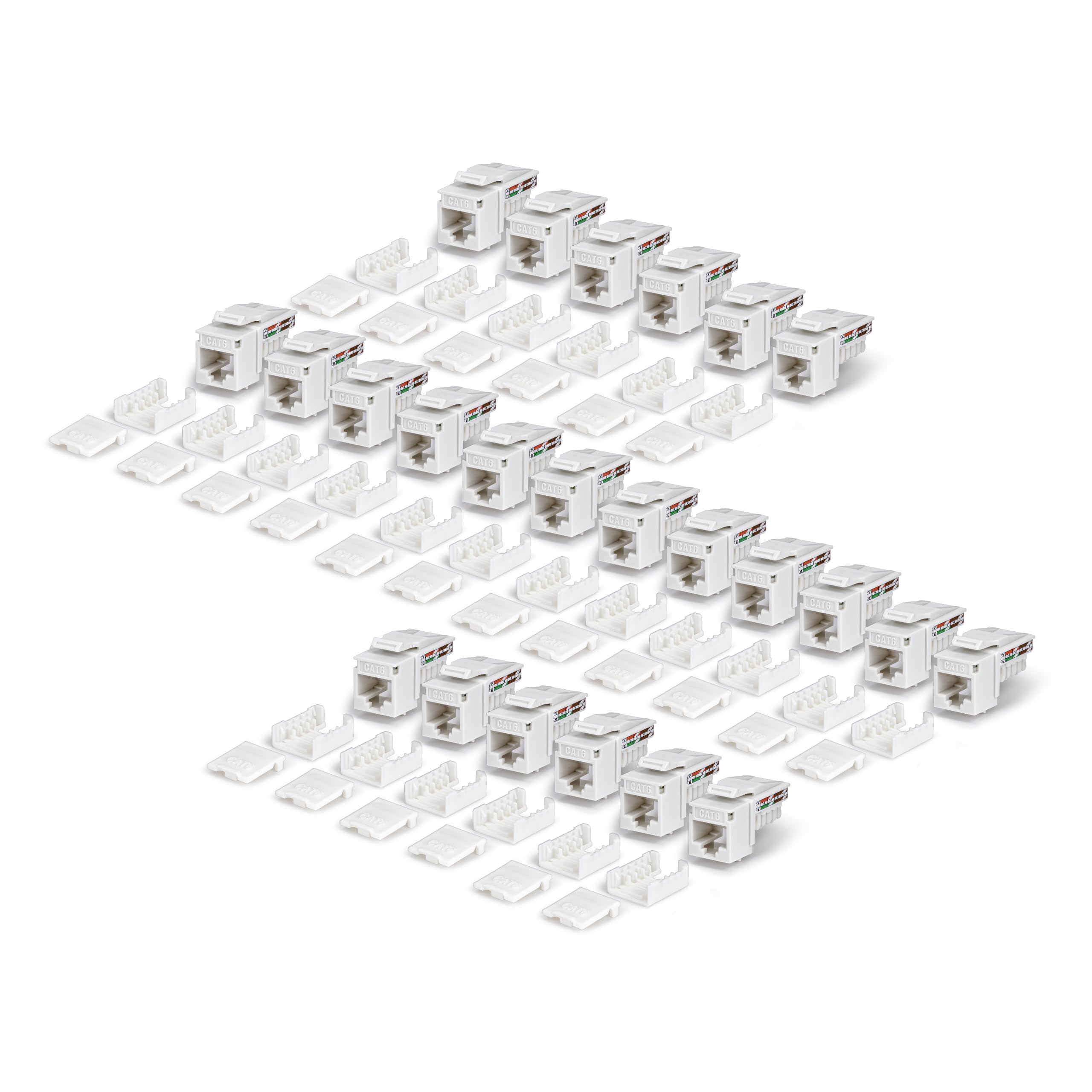 StarTech Prise Keystone Cat6 Lot de 24, UTP, 90 110 Punch Down, Blanc | Jack RJ45, Ethernet, Mural, T568A/T568B, Plaqué or, 10 Gbit/s, PoE, dock