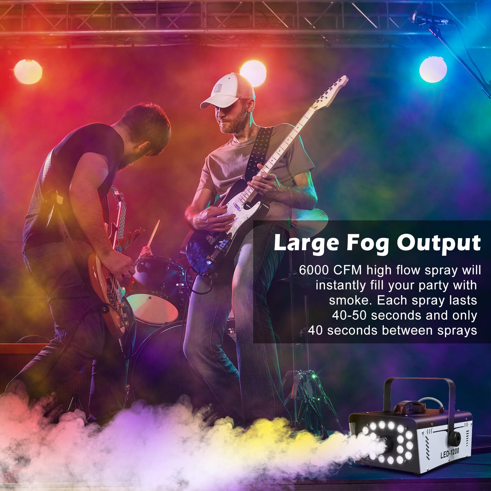 1200W Fog Machine Halloween Outdoor with 18 LED Lights 6000CFM Smoke Machine Fog Indoor with Remote for Wedding Party DJ Disco Stage