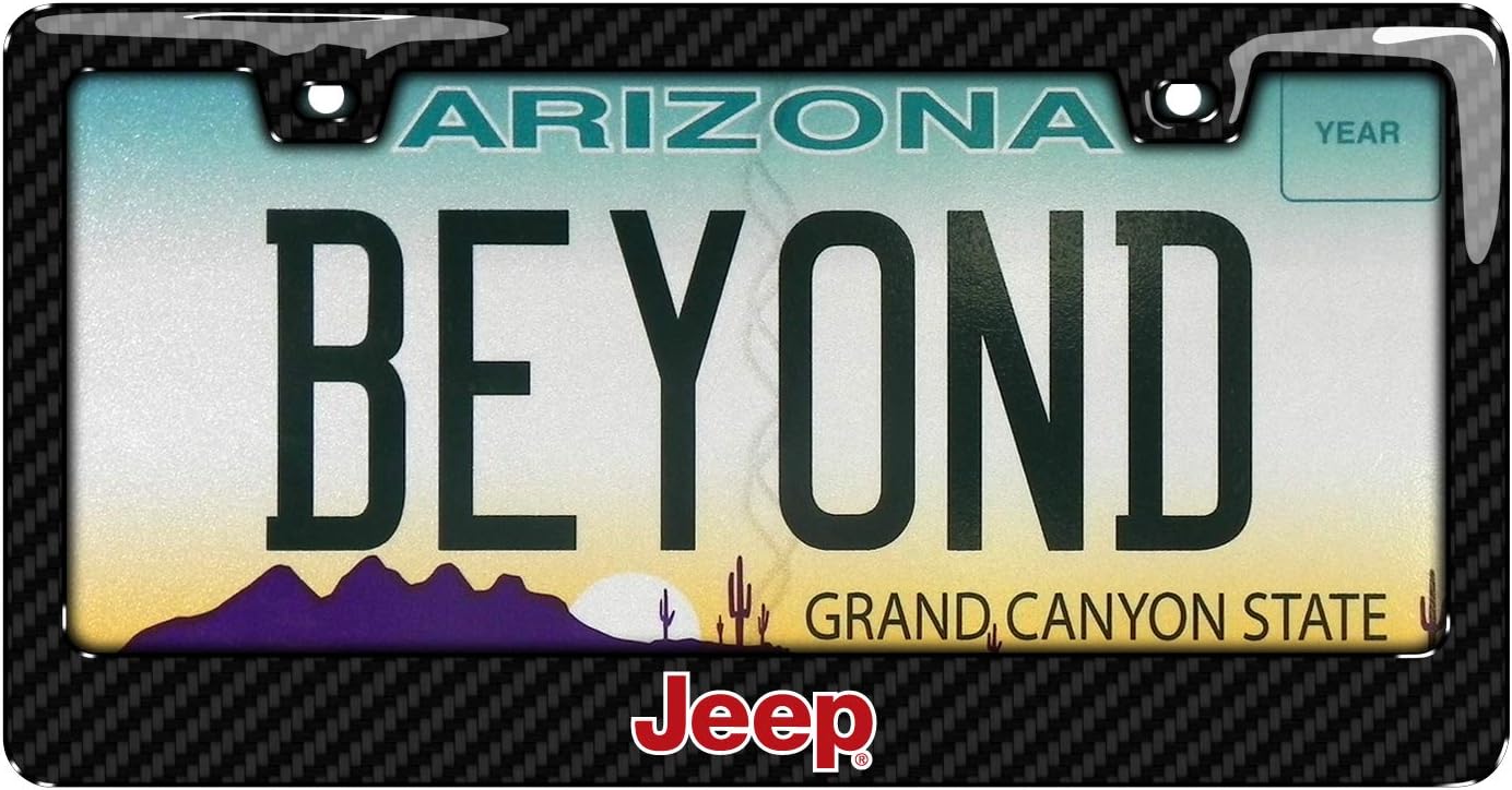 iPick Image for Jeep in Red Black Real 3K Carbon Fiber Finish ABS Plastic License Plate Frame