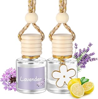 2 Sets Hanging Car Air Freshener and Essential Oil Diffuser, Car Air Freshener Daisy Essential Oil Diffuser Long Lasting Automobile Aromatherapy(White,Lavender)