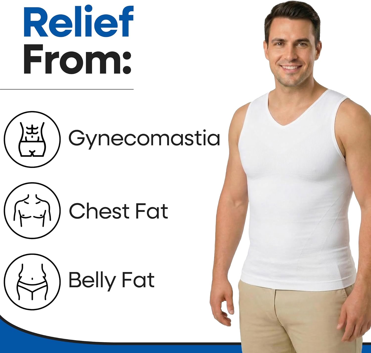 ARMSTRONG AMERICA Mens Compression Shirt Slimming Shapewear | V Neck Gynecomastia Compression Shirts for Men | Body Shaper