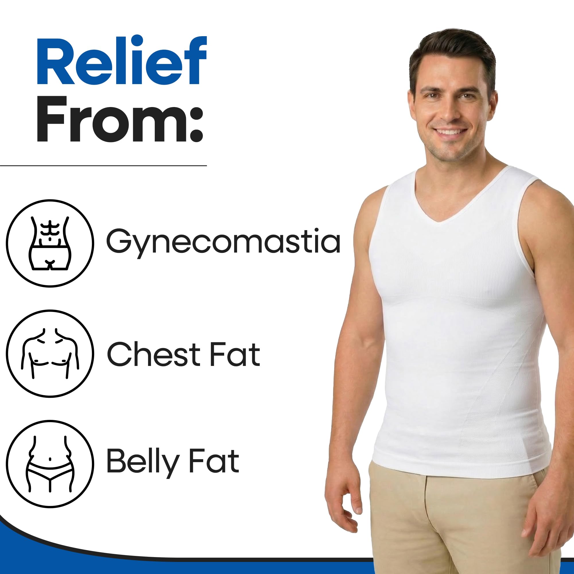 Mens Compression Shirt Slimming Shapewear | V Neck Gynecomastia Compression Shirts for Men | Body Shaper Undershirt Tank Top - 2