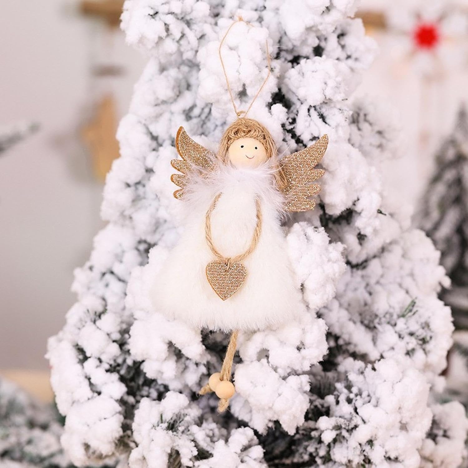 Four Mixed Color Christmas Ornaments Plush Love Angel Pendant Golden Winged Girl Christmas Tree Ornaments